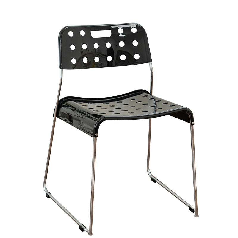Industrial Armless Kitchen Chair Plastic Open Back Side Dining Chair with Metal Base