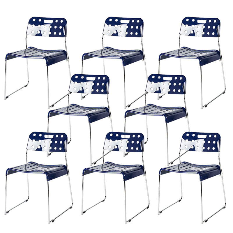 Industrial Armless Kitchen Chair Plastic Open Back Side Dining Chair with Metal Base