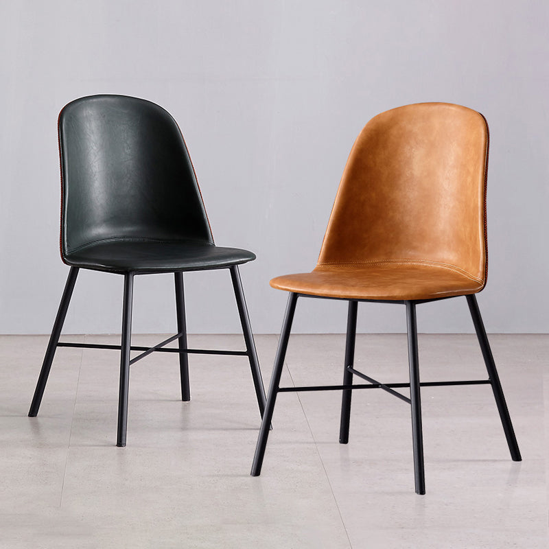 Modern Upholstered Armless Chair Leather Dining Chair with Metal Base