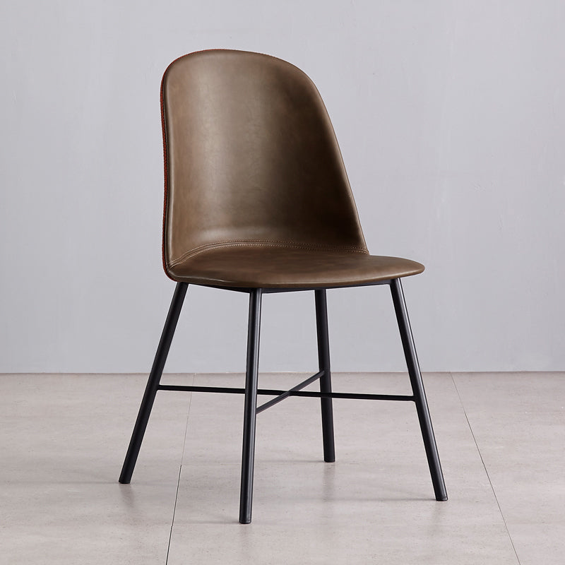 Modern Upholstered Armless Chair Leather Dining Chair with Metal Base