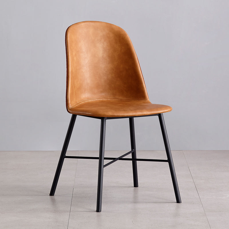 Modern Upholstered Armless Chair Leather Dining Chair with Metal Base