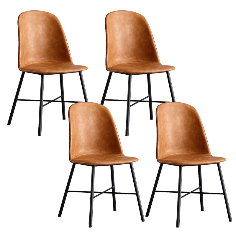 Modern Upholstered Armless Chair Leather Dining Chair with Metal Base