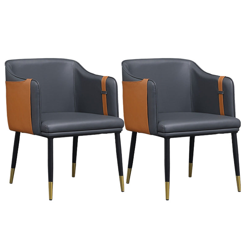 Glam Upholstered Arm Chair Faux Leather and Metal Dining Accent Chair