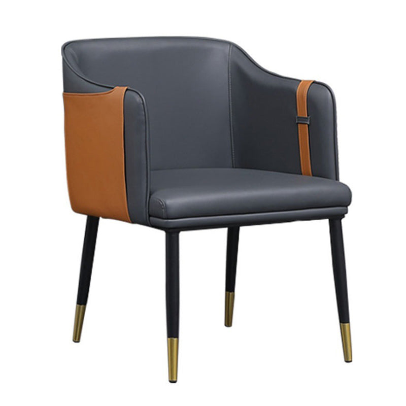 Glam Upholstered Arm Chair Faux Leather and Metal Dining Accent Chair
