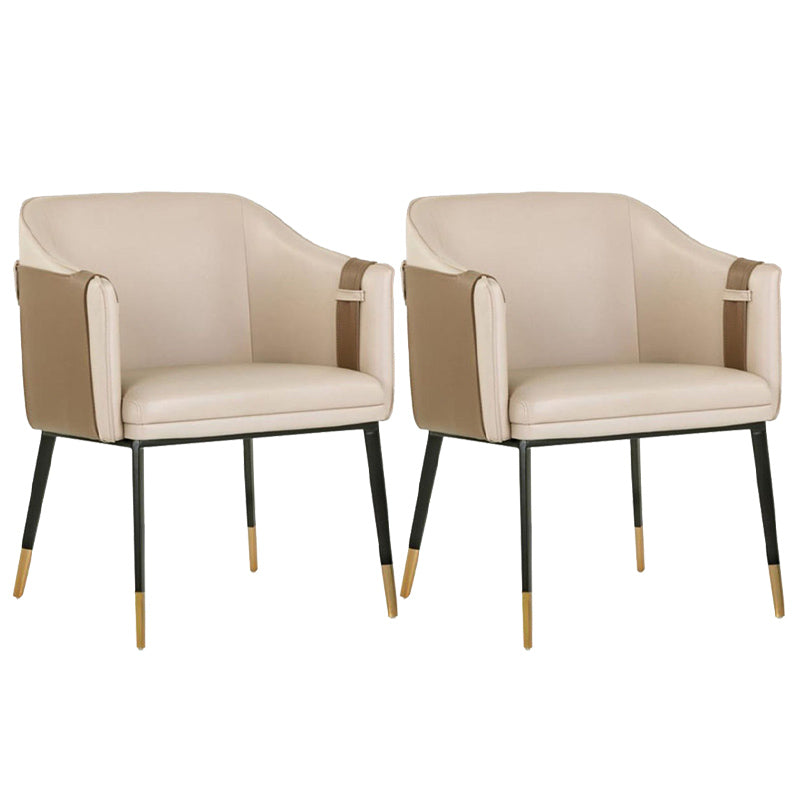 Glam Upholstered Arm Chair Faux Leather and Metal Dining Accent Chair