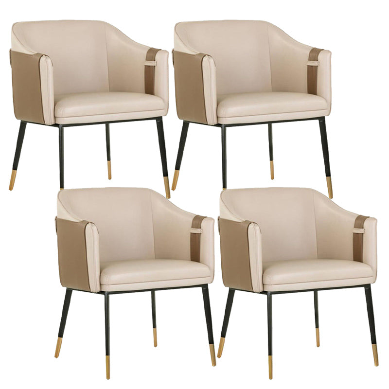 Glam Upholstered Arm Chair Faux Leather and Metal Dining Accent Chair