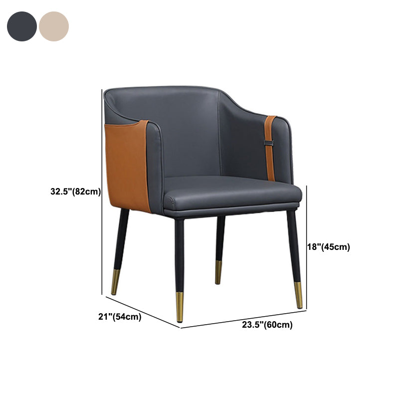 Glam Upholstered Arm Chair Faux Leather and Metal Dining Accent Chair