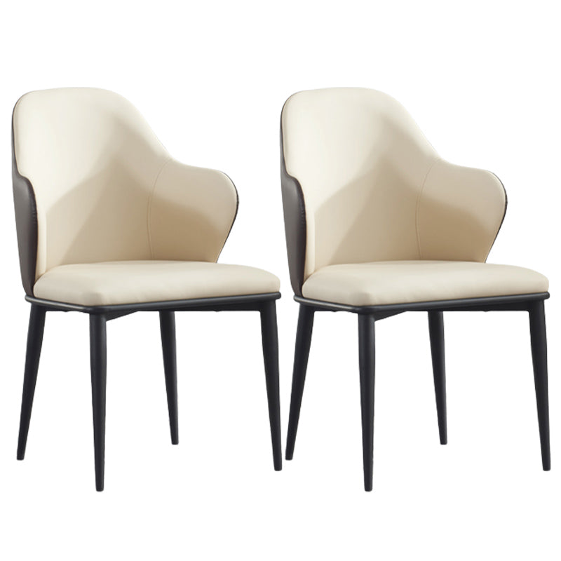 Modern Upholstered Dining Arm Chair Faux Leather and Metal Dining Chair