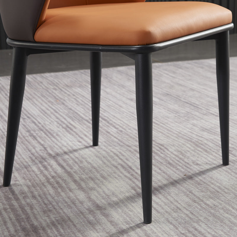 Modern Upholstered Dining Arm Chair Faux Leather and Metal Dining Chair