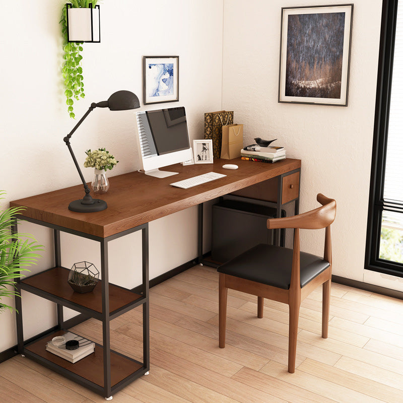 Contemporary Solid Wood Office Desk 30-inch H Computer Desk in Brown