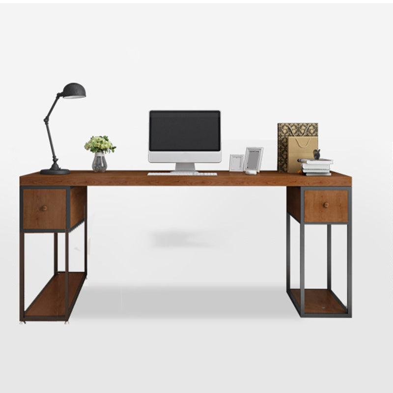 Contemporary Solid Wood Office Desk 30-inch H Computer Desk in Brown