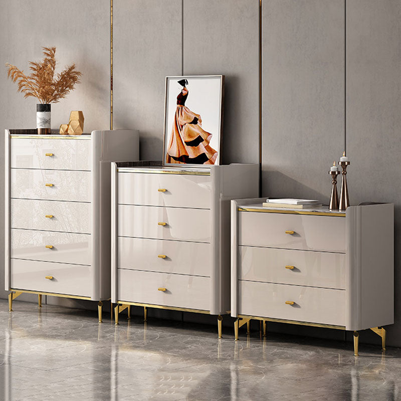 Stone Glam Chest Bedroom Storage Chest in White with Drawers