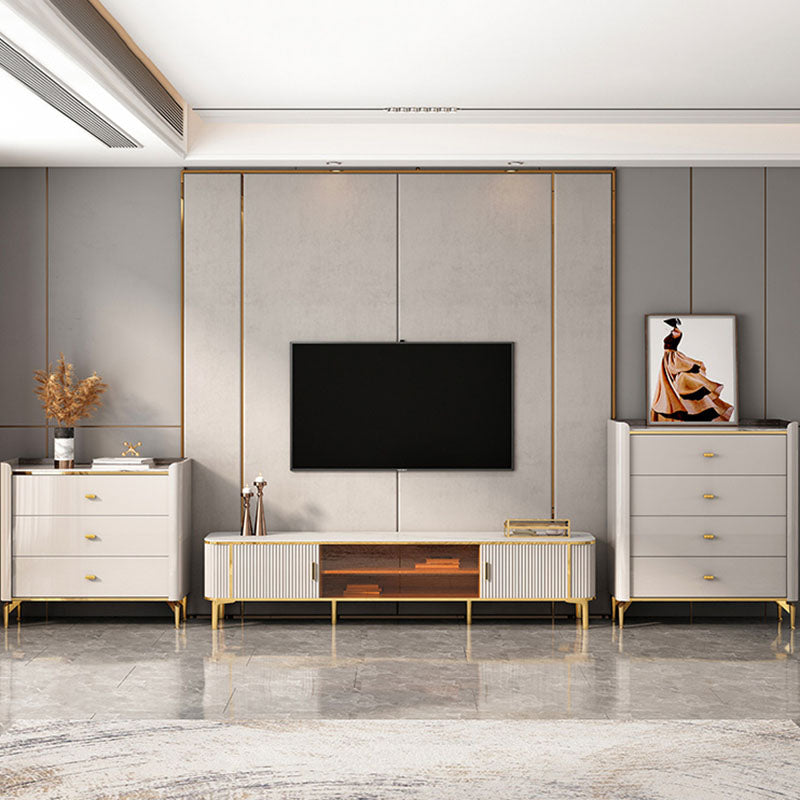 Stone Glam Chest Bedroom Storage Chest in White with Drawers