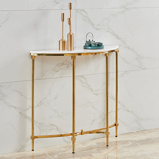 Glam Console Accent Table Antique Finish Half Moon Sofa Console Table in Marble