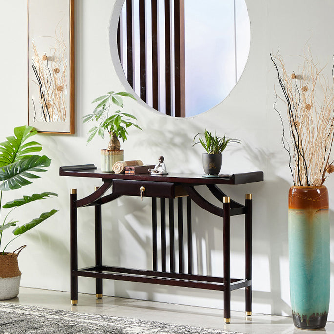 Solid Wood Rectangle Console Table 31.5-inch Tall Accent Table with Shelf