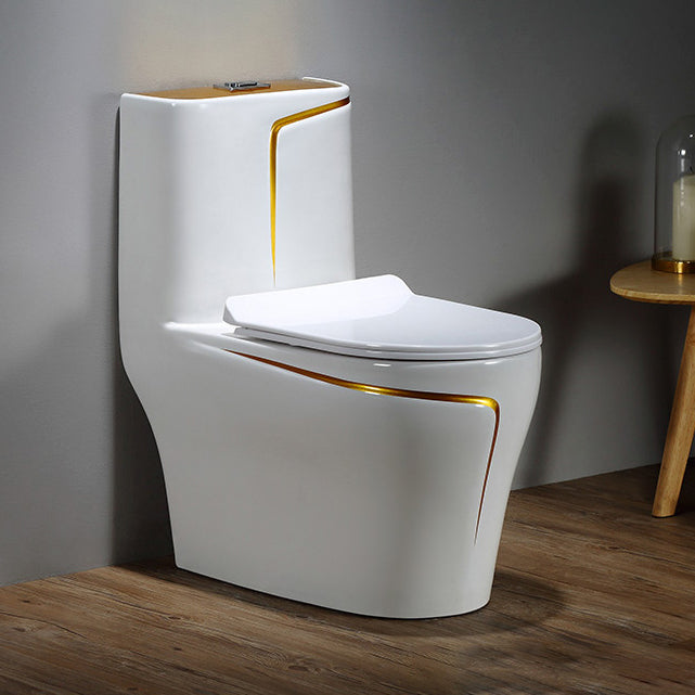 Floor Mount Flush Toilet Skirted Traditional One-Piece Toilet with Slow Close Seat