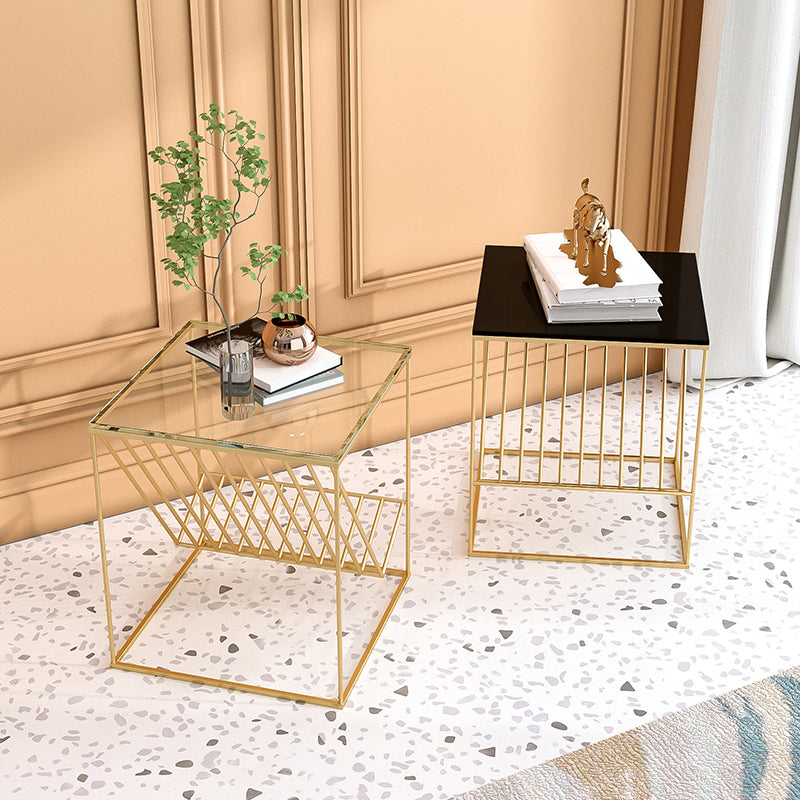 Modern Accent Table Nightstand Glass Night Table with Shelves ,19.7" Tall