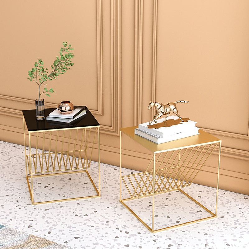 Modern Accent Table Nightstand Glass Night Table with Shelves ,19.7" Tall