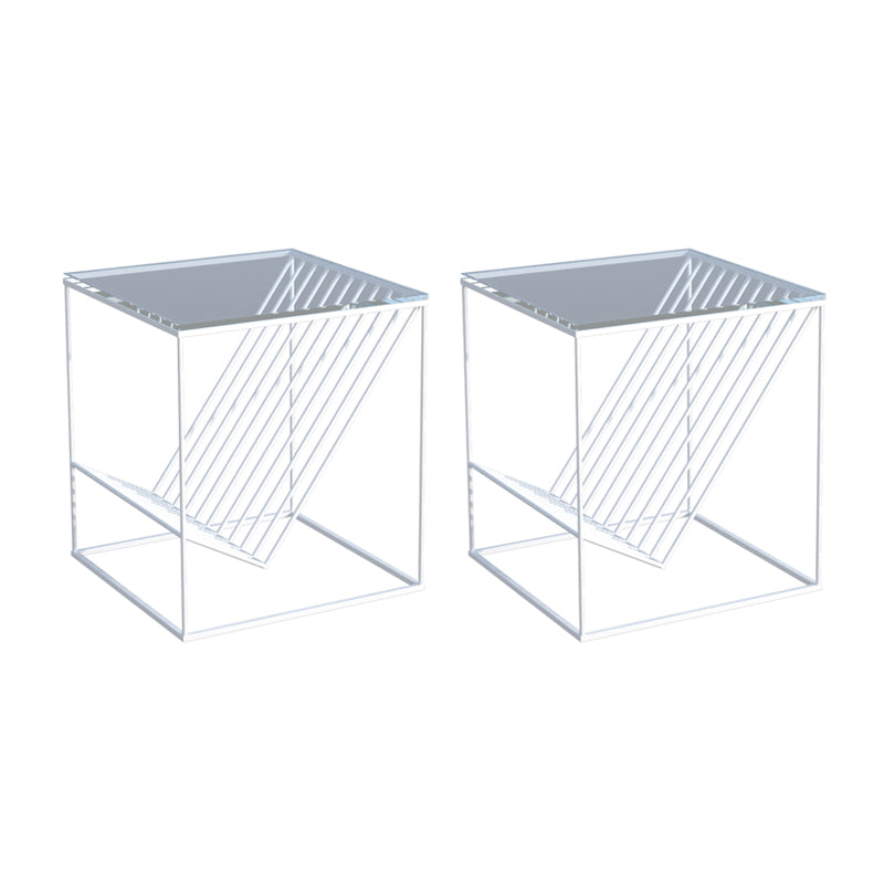 Modern Accent Table Nightstand Glass Night Table with Shelves ,19.7" Tall