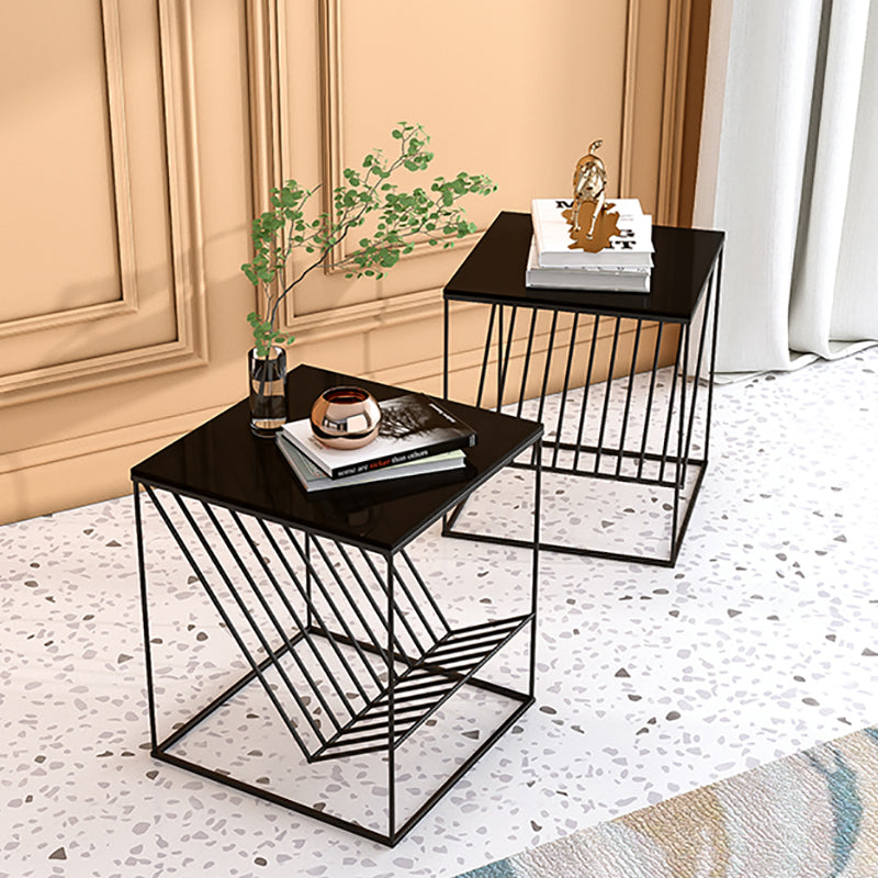 Modern Accent Table Nightstand Glass Night Table with Shelves ,19.7" Tall