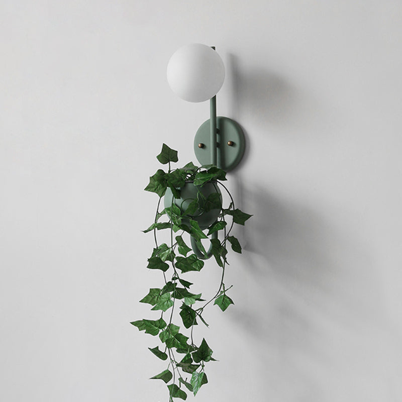 Nordic Style Iron Wall Lamp Ball Shape Wall Light for Bedroom (Included Plant)