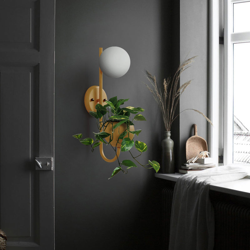 Nordic Style Iron Wall Lamp Ball Shape Wall Light for Bedroom (Included Plant)