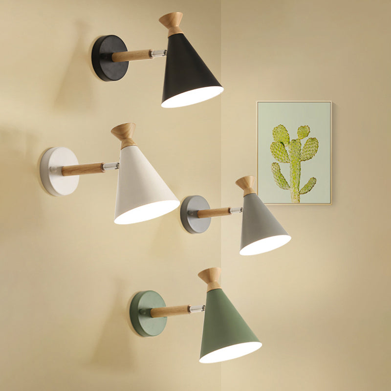 Nordic Style Iron Wall Mount Light Cone Shape Colorful Wall Lamp for Living Room