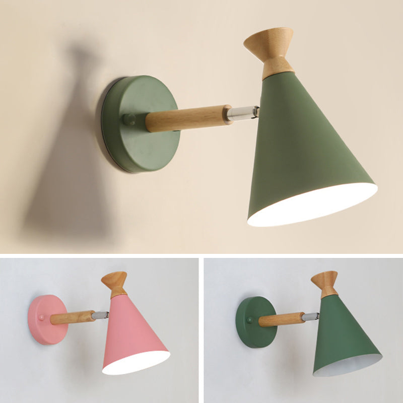 Nordic Style Iron Wall Mount Light Cone Shape Colorful Wall Lamp for Living Room