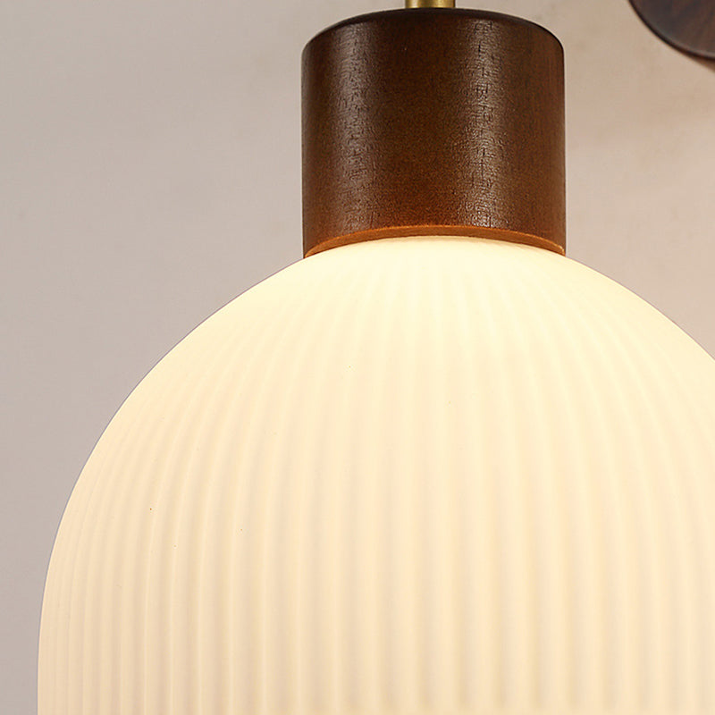 1-Light Wall Lamp Modern Wooden Wall Mount Lamp with Glass Shade for Living Room