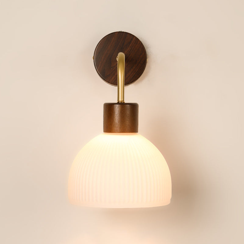 1-Light Wall Lamp Modern Wooden Wall Mount Lamp with Glass Shade for Living Room