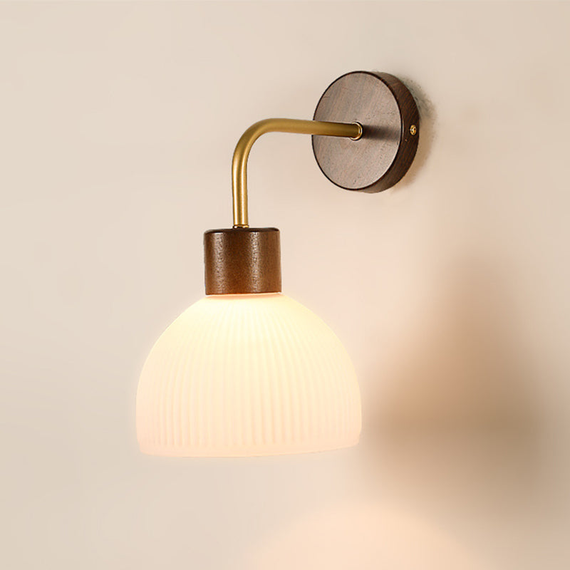 1-Light Wall Lamp Modern Wooden Wall Mount Lamp with Glass Shade for Living Room