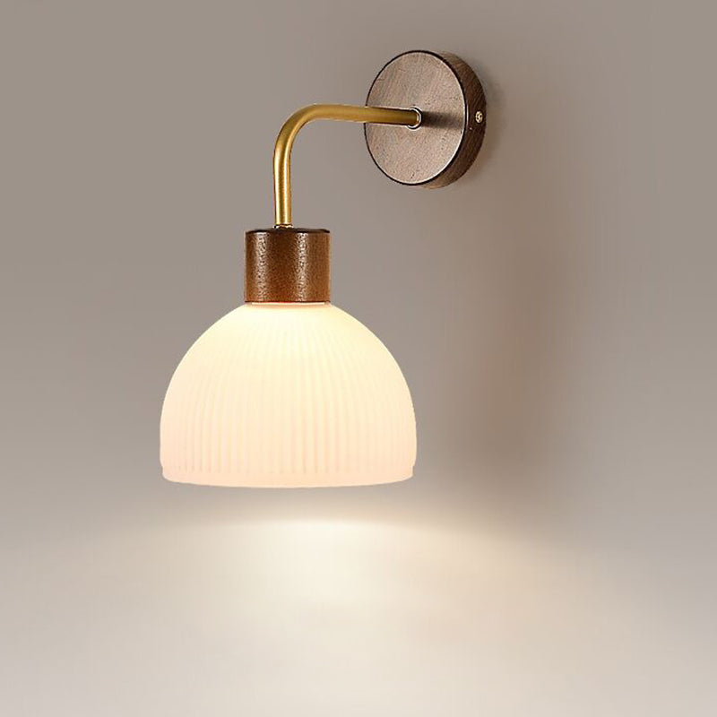 1-Light Wall Lamp Modern Wooden Wall Mount Lamp with Glass Shade for Living Room