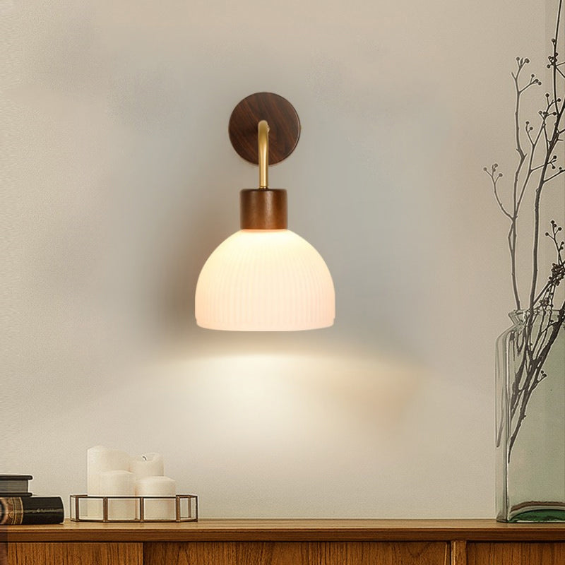 1-Light Wall Lamp Modern Wooden Wall Mount Lamp with Glass Shade for Living Room