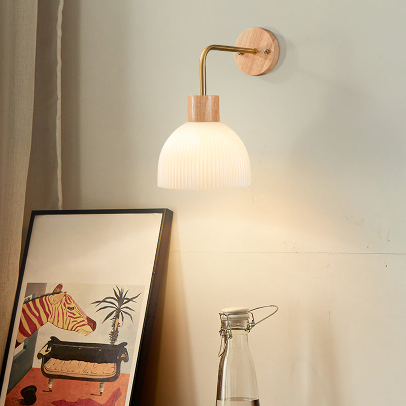 Modern Simple Wooden Wall Light Dome Shape Wall Lamp for Living Room