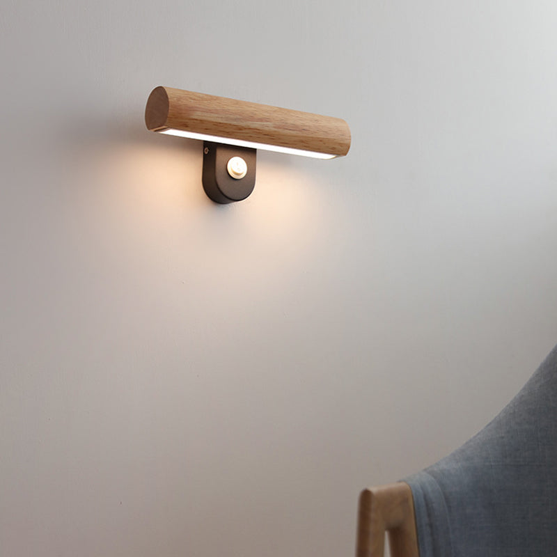 Japanese Style Wooden Wall Light Cylinder Shape Rotatable Wall Lamp for Living Room