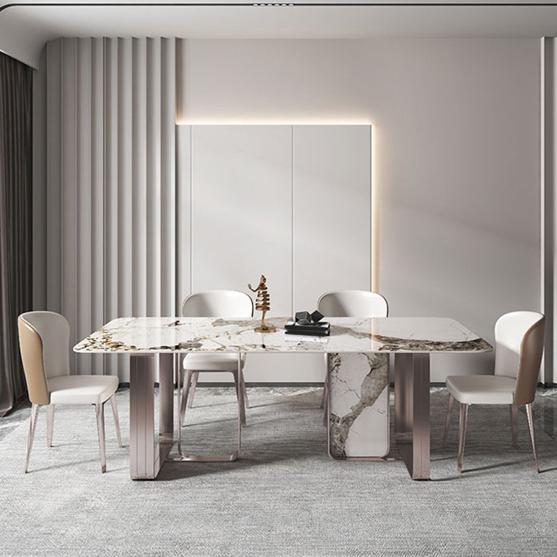 Luxurious 1/4/5/7 Pieces Rectangular Dining Set Sintered Stone Top Dinette Table Set