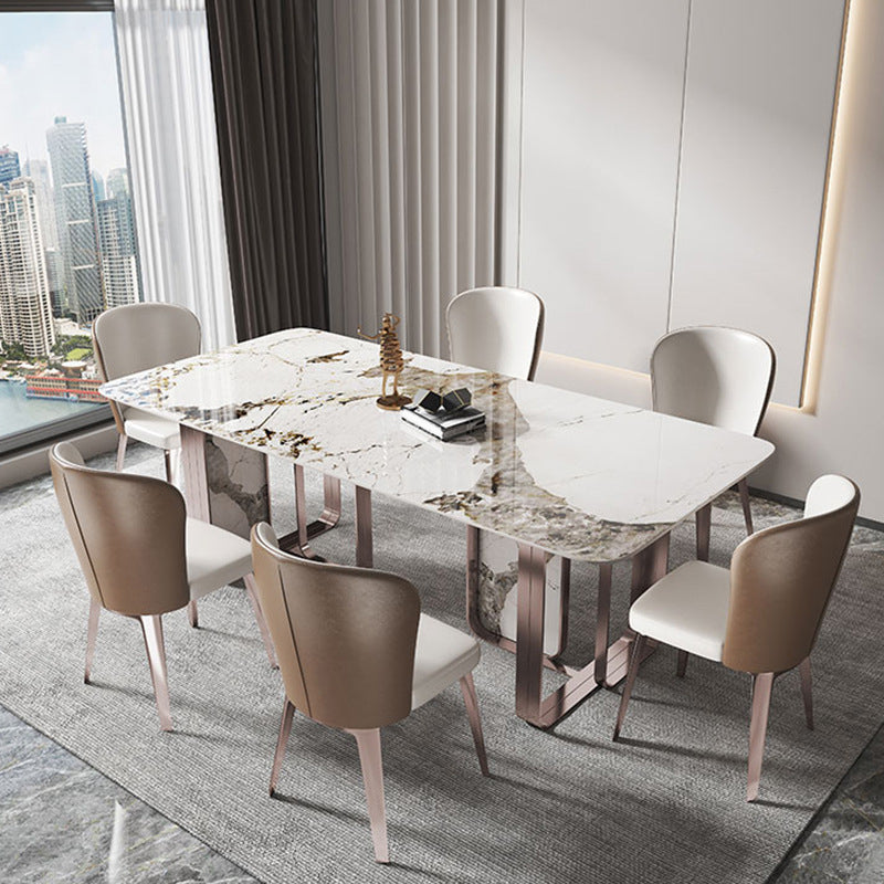 Luxurious 1/4/5/7 Pieces Rectangular Dining Set Sintered Stone Top Dinette Table Set