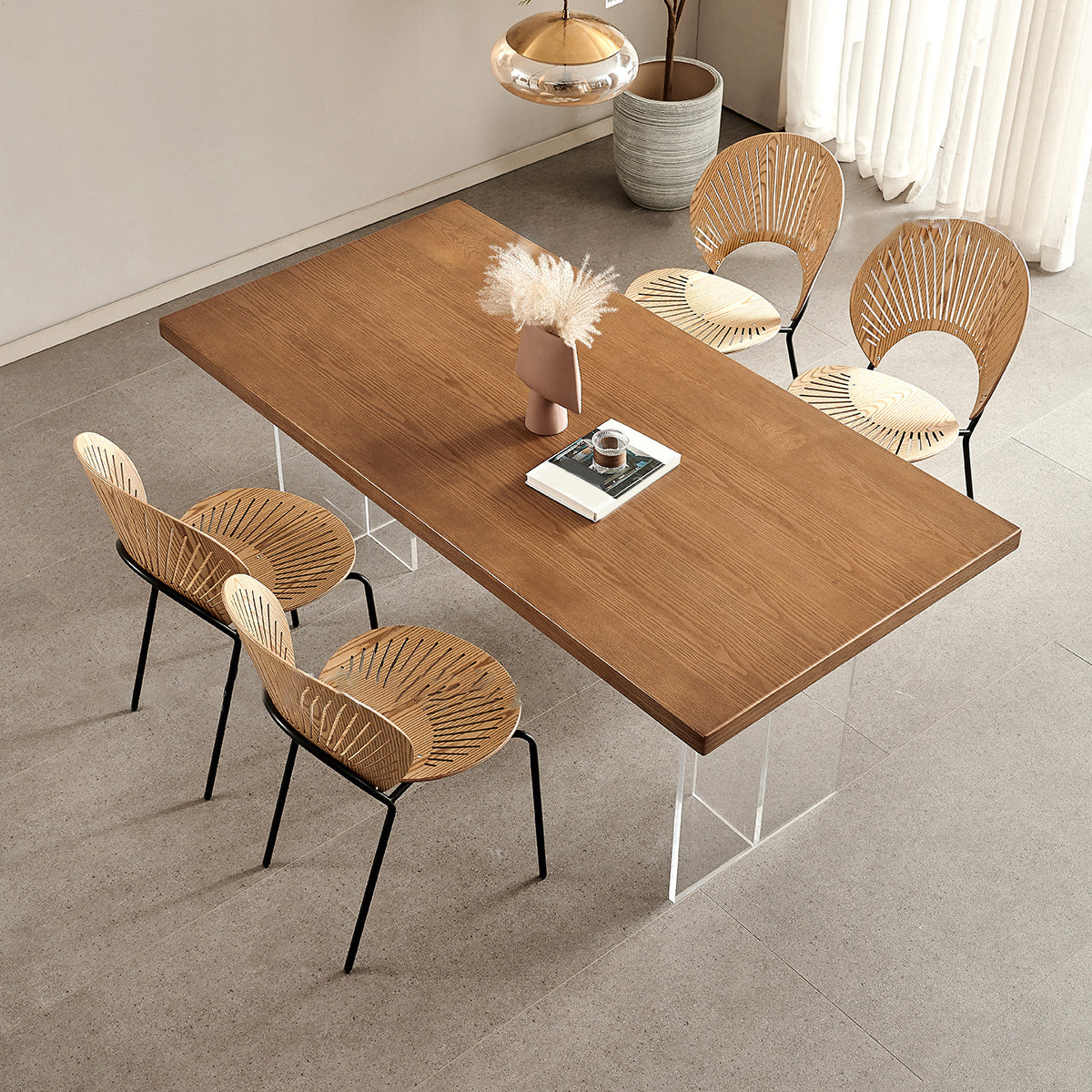 Modern 1/2/5/7 Pieces Rectangle Dining Set Solid Wood Dining Table with Chairs