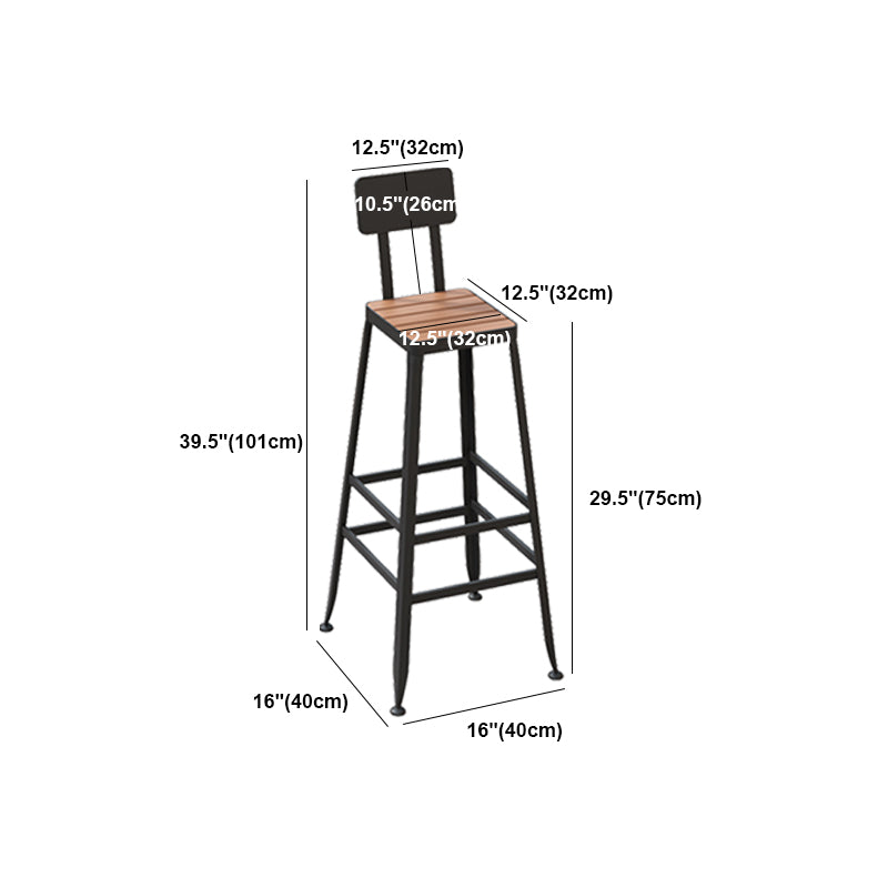 Industrial Metal Counter-height Stool Footrest Low Back Outdoor Counter Bar Stool in Black
