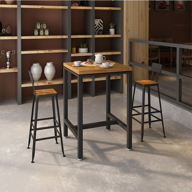 Industrial Indoor Bar & Counter Stool Square Footrest Backrest Black Metal Counter Stool