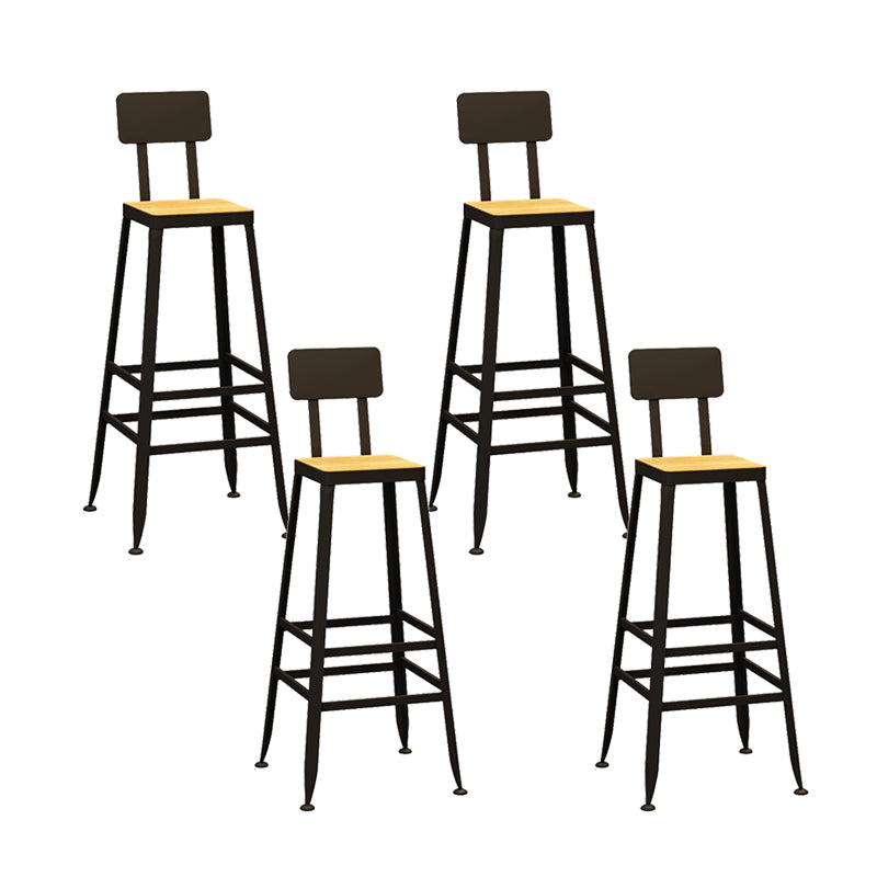 Industrial Indoor Bar & Counter Stool Square Footrest Backrest Black Metal Counter Stool