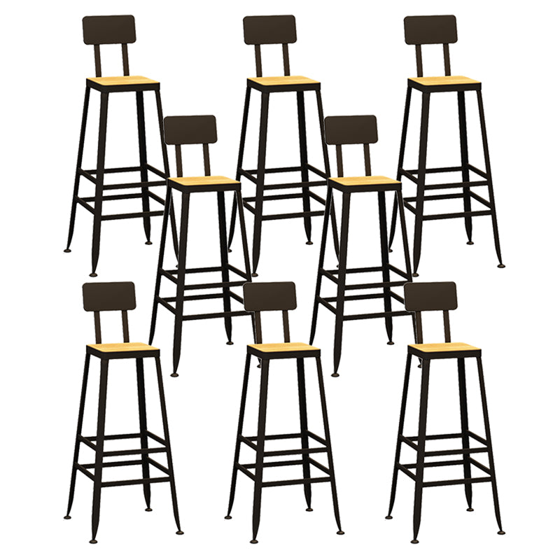 Industrial Indoor Bar & Counter Stool Square Footrest Backrest Black Metal Counter Stool