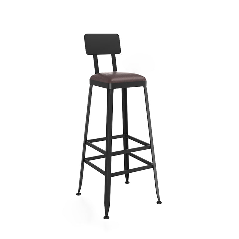 Industrial Indoor Bar & Counter Stool Square Footrest Backrest Black Metal Counter Stool