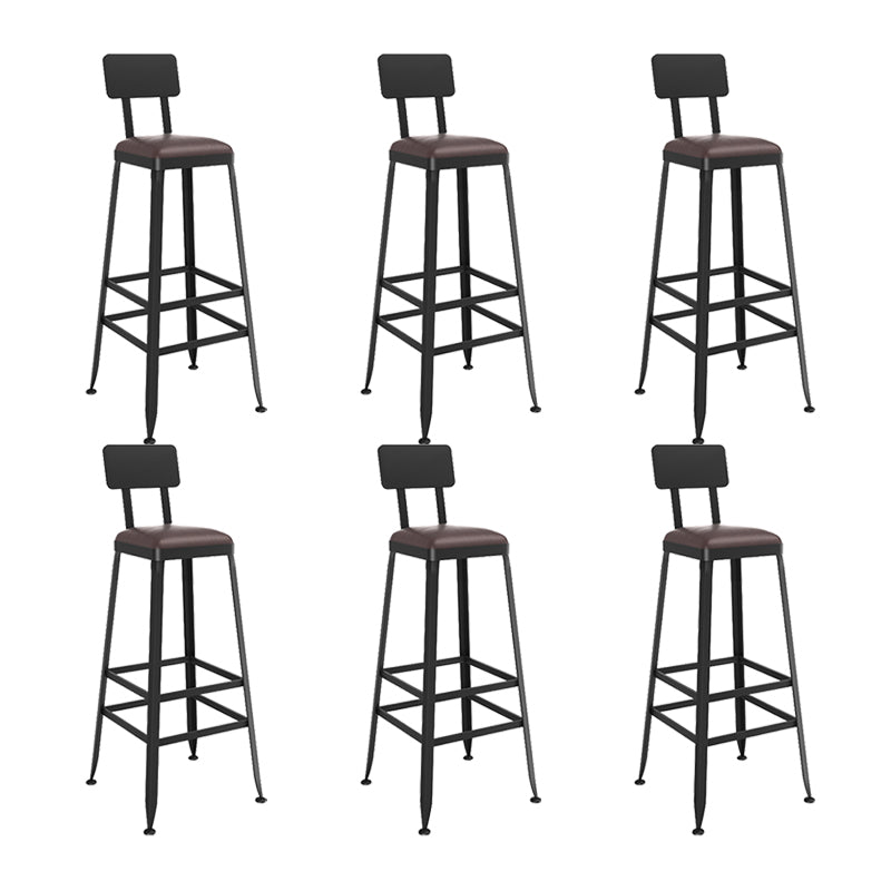 Industrial Indoor Bar & Counter Stool Square Footrest Backrest Black Metal Counter Stool