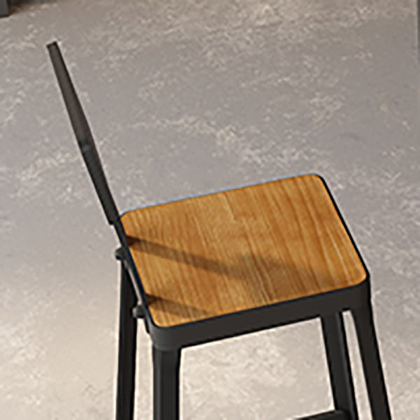 Industrial Indoor Bar & Counter Stool Square Footrest Backrest Black Metal Counter Stool