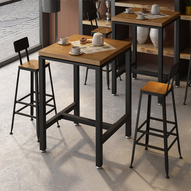 Industrial Indoor Bar & Counter Stool Square Footrest Backrest Black Metal Counter Stool
