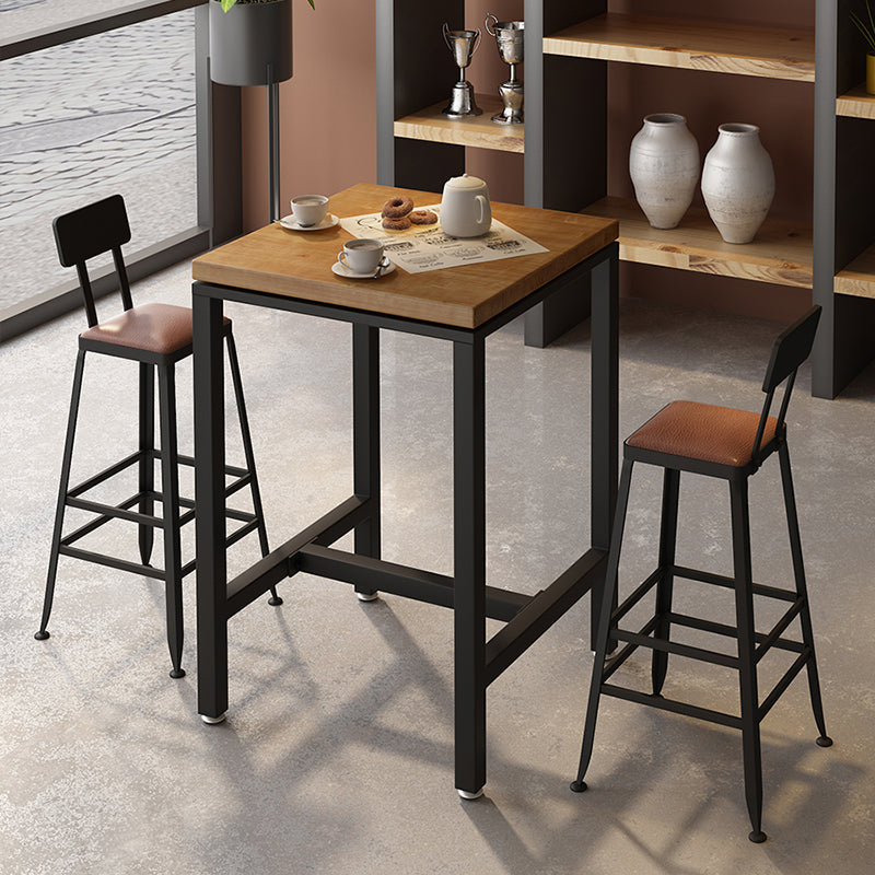 Industrial Indoor Bar & Counter Stool Square Footrest Backrest Black Metal Counter Stool