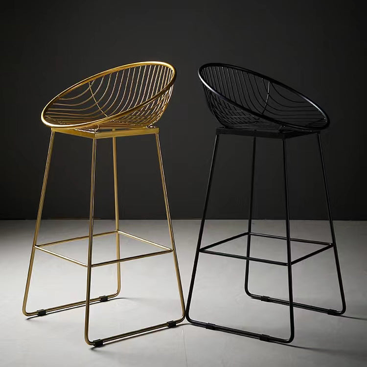 Glam Armless Backrest Counter Stool Iron Bar Stool with Footrest