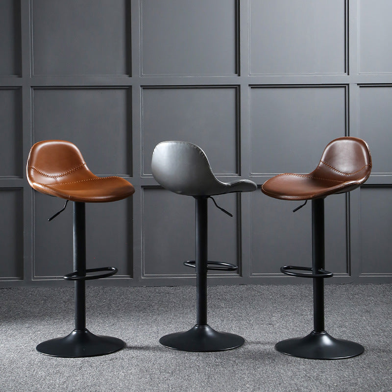 Modern Adjustable Height Barstool Faux Leather Swivel Bar Stools