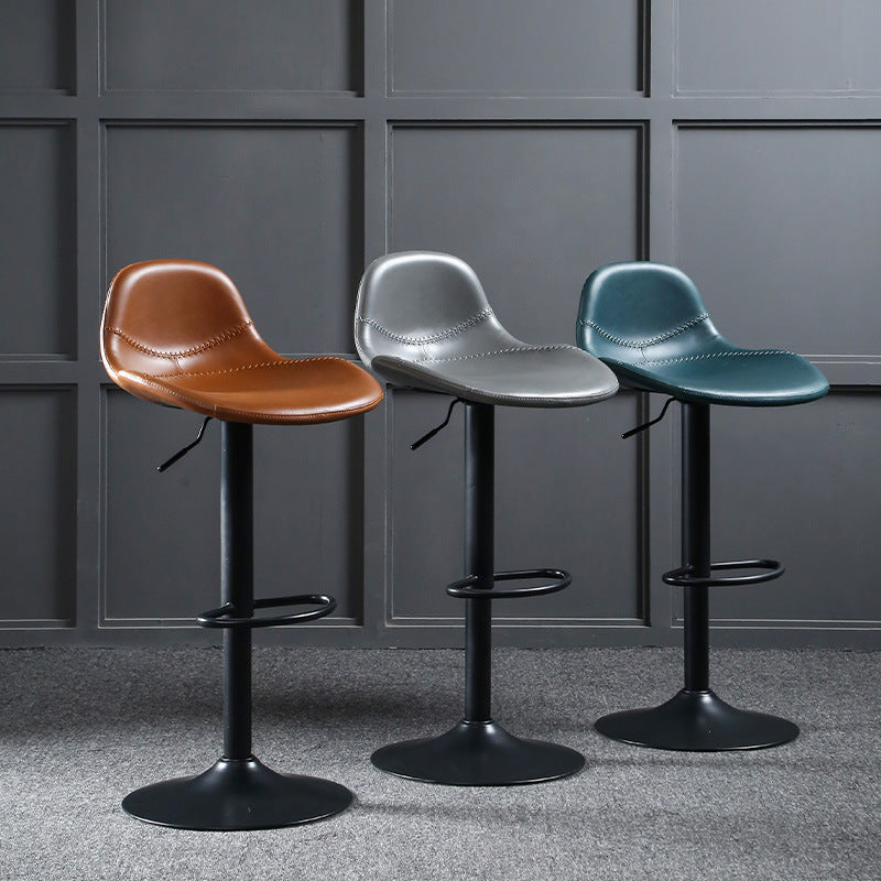 Modern Adjustable Height Barstool Faux Leather Swivel Bar Stools